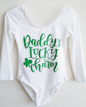 Load image into Gallery viewer, Ready to Ship Daddy&#39;s Lucky Charm Leotard (Gold Print)