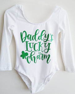 Ready to Ship Daddy's Lucky Charm Leotard (Gold Print)