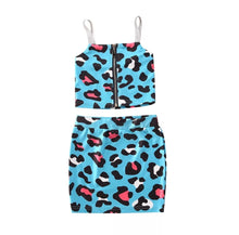 Load image into Gallery viewer, Ready to Ship Blue Leopard Skirt Set