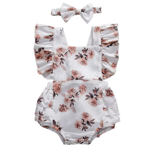 Ready to Ship White Floral Open Back Romper